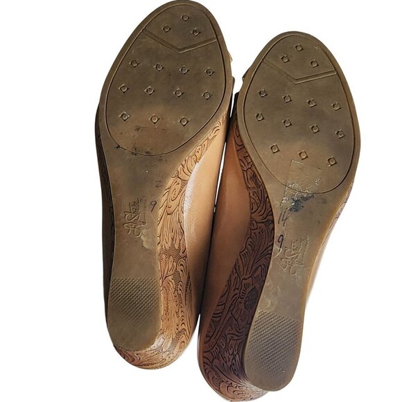 LifeStride Genuine Leather Peep Toe Platform Wedge Heels Tan Size 9 - Picture 13 of 13